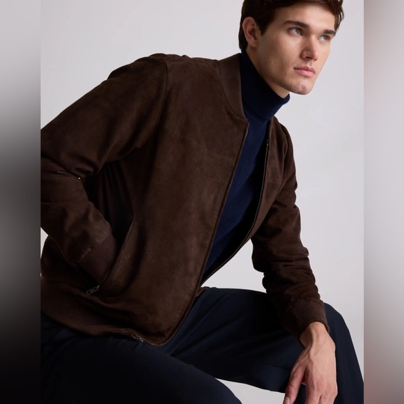 QUINCE Espresso 100% Top Grain Goat Suede Men’s Bomber Jacket NWT Size Large - Picture 10 of 13
